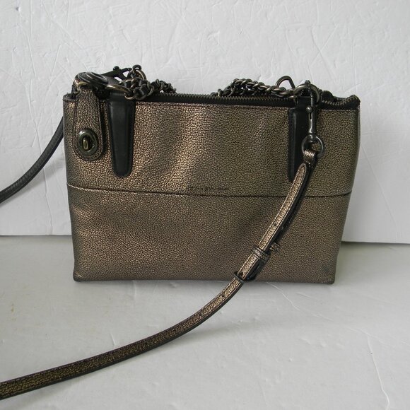 Coach 33619 Mini Borough Chain Bag Metallic Bronze Gunmetal Turnlock CROSSBODY - Picture 1 of 12